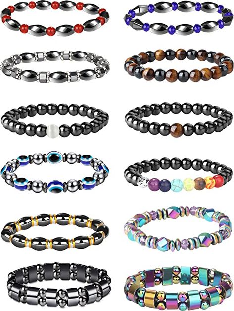 I love hematite. It feels cool to the touch and warms as you wear it. Hematite Bracelet Set Magnetic Therapy, Hematite Bracelet, Beaded Bracelet Patterns, Hematite Beads, Tiger Eye Stone, New Bands, Magnetic Bracelet, Eye Stone, Bracelet Jewelry