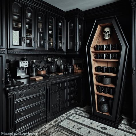 All Posts • Instagram Goth Cabinets, Black And Pink Goth Room, Gothic House Kitchen, Goth Camper Interior, Country Gothic Aesthetic House, Goth Craft Room, Dark Home Ideas, Goth Coffee Shop, Gothic Shelving