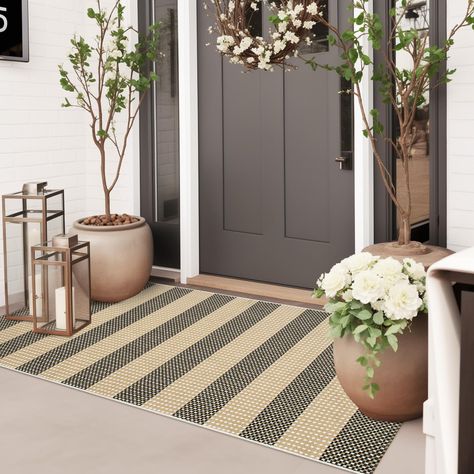 PRICES MAY VARY. [Safe Cotton Material Rug] Our outdoor rug are made of thick and durable cotton fabric. Using environmentally friendly and safe fabric, hand woven, without loose or curled edges, non fading [Perfect Size for Hello Doormat] We have various sizes to choose from. The small washable rug can be perfectly placed on the front door as a welcome mat or used as a double-layer door mat. Easily add atmosphere and color to your porch [Easy to Clean] Just vacuum or shake our porch rug to keep Front Door Double Mat, Simple Small Porch Decor, Front Porch Double Door Mat, Chic Front Porch Decor, Front Door Decor Inspiration, Rug For Double Front Door, Large Front Porch Rugs Outdoor, Front Door Outdoor Mat, Hallway Rugs Entryway