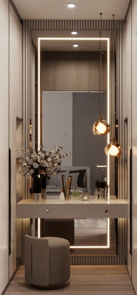 Bedroom Modern Mirror, Dressing Mirrors Modern, Full Size Mirror Dressing Table, Modern Dressers For Bedroom With Mirror, Dressing Table Ideas With Lights, Dressing With Mirror Design, Dressing Table Closet, Glass Wardrobe With Dressing Table, Dressing Room Design Small Indian