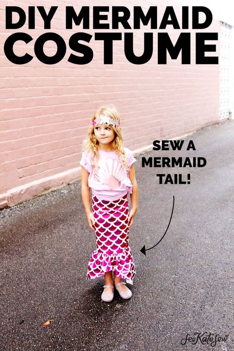 DIY MERMAID COSTUME | DIY Halloween Costume | DIY Mermaid Tail | Things to Make with a Cricut | Things to Make with a Cricut Easy Press 2 | How to Make Fabric with a Cricut | How to Make a Mermaid Costume || See Kate Sew #diymermaidcostume #diyhalloweencostume #diycostume #mermaidtail #cricut #cricuteasypress #seekatesew How To Make A Mermaid Tail Costume, How To Sew A Mermaid Tail, Diy Kids Mermaid Costume, Mermaid Tail Diy Costume, Diy Mermaid Tail For Kids, Mermaid Costumes Diy, Diy Mermaid Costume Kids, How To Make A Mermaid Tail, Mermaid Costume For Kids