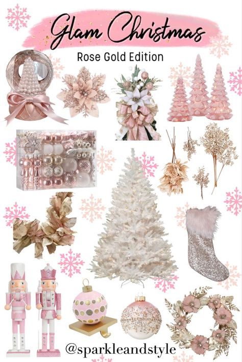 How To Decorate Your Christmas Tree, Rose Gold Christmas Tree Decorations, Decorating A Christmas Tree, Rose Gold Decor, Blush Pink and Gold, Christmas Tree Stylings, Style A Christmas Tree, #christmas #christmasdecor #christmasdecorations #christmasideas #christmaswreaths #christmasornaments #christmastree #christmastreeideas #christmastreedecorideas #christmastreeornaments #christmastreedecorations #rosegolddecor #blushandgold #glam #pinkandgold #decoratingideas #rosegold #xmastree #xmas Rose Gold And Blush Pink Christmas Decor, White Christmas Tree With Rose Gold, Christmas Decorations Rose Gold, Pink And Champagne Christmas Decor, Christmas Decor Rose Gold, Rose Gold Decorated Christmas Tree, Pink Glam Christmas Tree, White Christmas Tree Pink Ornaments, Pink And Rose Gold Christmas Decor