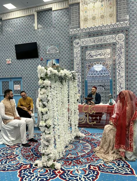 Islamic Wedding Decoration, Pakistani Wedding Venue Ideas, Masjid Nikkah Decor, Nikkah In Masjid, Nikkah In Mosque, Nikah Masjid, Pakistani Nikah Decoration, Nikah Ceremony Decor, Nikah Theme