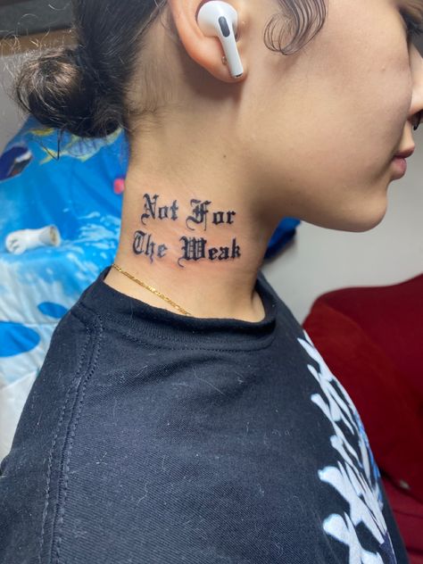 Sick Neck Tattoos Women, Left Neck Tattoo, Women’s Word Neck Tattoo, Under Chin Tattoo Woman Words, Neck Tattoo Quote, Behind The Ear Tattoo Ideas Meaningful, Word Neck Tattoos Women, Neck Small Tattoo, Neck Word Tattoo