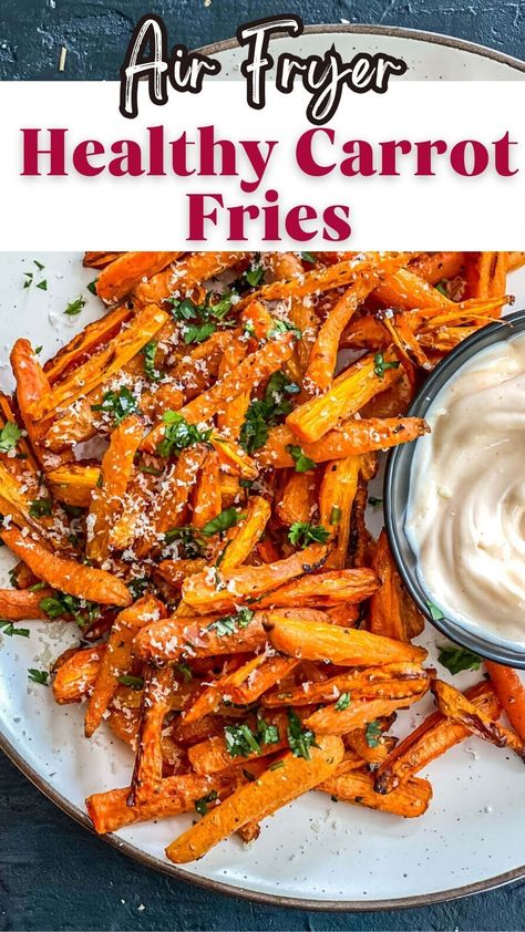 Discover how to make crispy air fryer carrot fries with our easy recipe. These seasoned carrot fries are perfectly crispy and make a delicious and healthy side dish. Ready in less than 25 minutes, this quick and simple recipe is perfect for any meal. Follow our step-by-step guide to create these tasty veggie fries that are sure to become a favorite. Air Fry Carrot Fries, Air Fryer Carrot Recipes, Air Fried Carrot Fries, Healthy Fries Air Fryer, Airfryer Carrot Fries, Air Fryer Celery, Carrots Air Fryer Recipe, Air Fry Carrots Recipes, Carrot Air Fryer Recipes