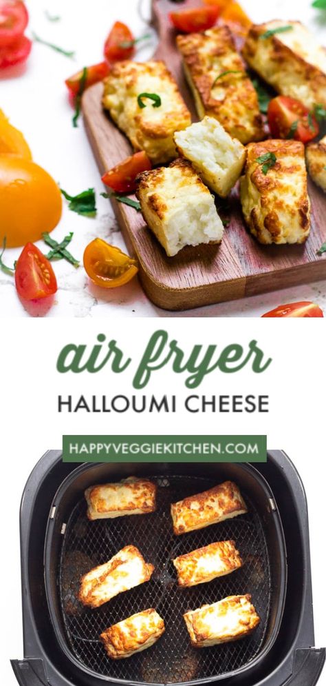 Everything you need to know about how to air fry halloumi. The air fryer gives you an easy, lighter way to cook this amazing cheese. Full instructions with photos plus lots of ideas for how to serve your air fried halloumi as an appetizer, lunch or dinner. Halloumi Cheese Air Fryer, Air Fryer Haloumi, How To Cook Halloumi Cheese, Air Fry Halloumi, Halloumi Recipes Air Fryer, Top Air Fryer Recipes, Halloumi Air Fryer, Airfryer Halloumi, Halloumi Appetizer