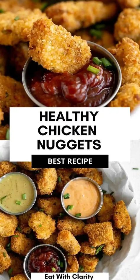 These healthy air fryer chicken nuggets are gluten free, crispy and so easy to make. They're so easy to make, perfect for kids, delicious as a snack or meal and high in protein. These healthy chicken nuggets are a gluten free dinner. Healthy Chicken Nuggets Clean Eating, Air Fried Chicken Nuggets Healthy, Chicken Nugget Recipes Gluten Free, Homemade Gluten Free Chicken Nuggets, Vegan Gluten Free Chicken Nuggets, Healthy Breaded Chicken, Air Fried Chicken Nuggets, Healthy Air Fryer Chicken, Air Fryer Chicken Nuggets