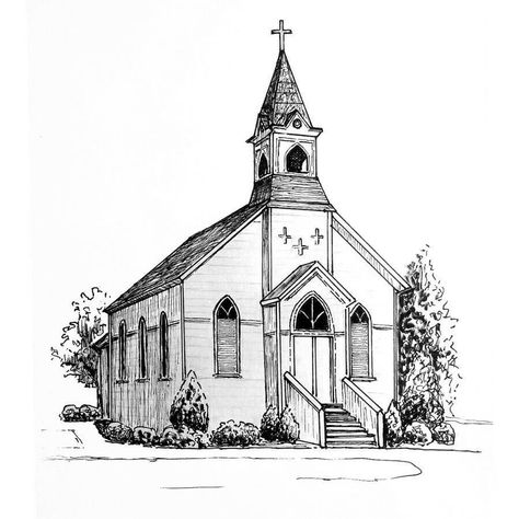 Cool House Drawings, Church Tattoo Design, Drawing Buildings Sketch, Churches Drawing, Drawing Old Buildings, Church Drawing Sketch, Chapel Drawing, Gothic Church Drawing, Old Houses Sketches