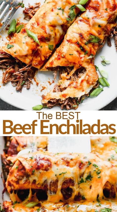 Enchilada Shredded Beef, Best Shredded Beef Enchilada Recipe, Smoked Beef Enchiladas, Types Of Enchiladas, Pulled Beef Enchiladas, Beef Enchiladas Instant Pot, Beef And Chicken Enchiladas, Mexican Enchiladas Beef, Mexican Enchiladas Recipe