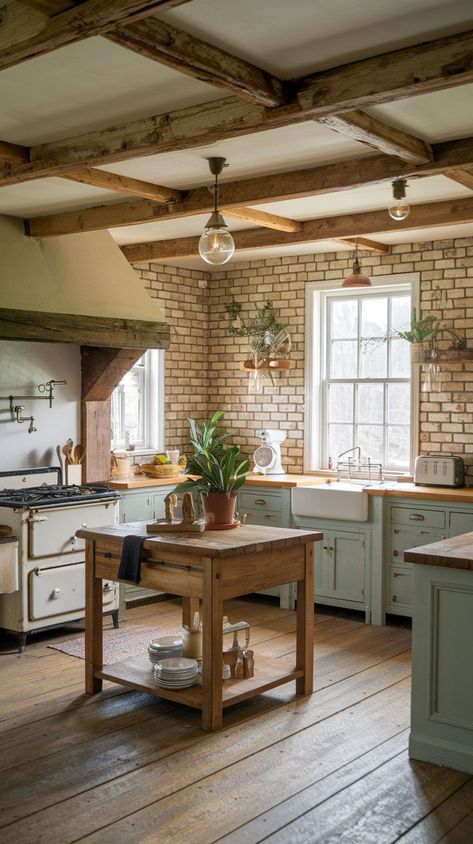 Maximize your space with these small kitchen island ideas. Perfect for creating extra storage and work areas in compact kitchens. #SmallKitchenIsland #KitchenIslandIdeas #UniqueKitchenDesign Kitchen Block Island, Small Free Standing Kitchen Island, Butcher Block In Kitchen, Small Kit Hen Island, Small Kitchen With Large Island, Add Island To Small Kitchen, Mismatched Kitchen Island, Cottage Kitchen With Island, Open Kitchen Island Ideas