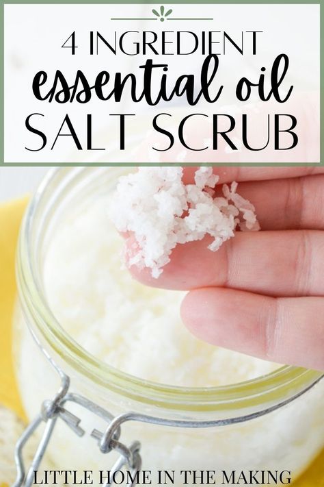 Spa Salt Scrub, Salt Scrub Recipe Essential Oils, How To Make Salt Scrub Recipes, Epsom Salt Hand Scrub Diy, Salt Scrubs With Essential Oils Easy Diy, Sea Salt Scrubs With Essential Oils, Diy Body Scrub Epsom Salt, Salt Hand Scrub Diy Recipes, Diy Epsom Salt Scrub Recipe