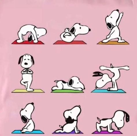 Snoopy Yoga, Pink Snoopy, Preschool Yoga, Snoopy Museum, Yoga Cartoon, Yoga Illustration, Peanuts Characters, Snoopy Wallpaper, Snoopy Pictures