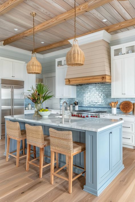 50+ Coastal Kitchen Decor Ideas Coastal Home Kitchen Ideas, Beach Houses Kitchen, Rustic Beach Kitchen Ideas, Ocean Inspired Kitchen, Coastal Living Kitchen Ideas, Coastal Cozy Kitchen, Beach Home Kitchen Ideas, Coastal Houses Interior, Coastal Beach Home Exterior