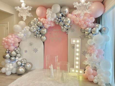 Winter Wonderland Decorations Birthday Party, Pink Winter Wonderland Backdrop, Pink Winterland Birthday Party, Winterwonder Land First Birthday, Winter Onederland Party Balloons, Winter Onederland Party Backdrop, Winter Onederland Birthday Decorations, Winter Onederland First Birthday Decor, Winter Onederland Photo Backdrop