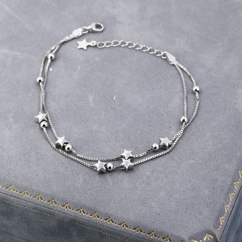 Silver Jewellery Bracelet, Star Silver Necklace, Cute Bracelets Silver, Silver Chain Bracelets, Gelang Item, Delicate Silver Jewelry, Cute Necklaces Silver, Silver Star Jewelry, Cute Jewelry Silver