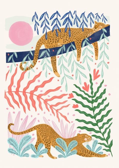 Zuko And Sokka, Leopard Drawing, Lush Rainforest, Colourful Illustration, Jungle Print, Scarf Silk, Window Seat, Animal Illustration, Illustration Print