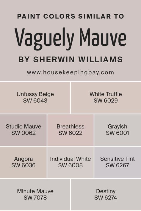 Colors Similar to Vaguely Mauve SW 6015 by Sherwin Williams Sw Mauve Paint Colors, Mauve Kitchen Ideas, Light Mauve Paint Colors, Sw White Truffle, Vaguely Mauve, Mauve Bathroom Ideas, Unfussy Beige, Mauve Bathroom, Mauve Paint Colors