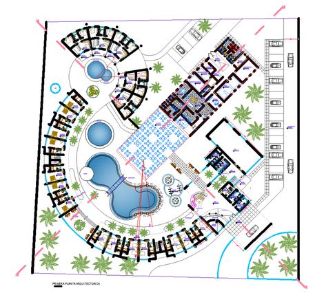 Five-star hotel plan drawing in dwg file. Hotels Architecture Plan, Hotel Resort Design Plan, Resort Planning Layout, Five Star Hotel Design, Resort Hotel Design Architecture Plan, 3 Star Hotel Floor Plan Layout, Motel Plan Design, 3 Star Hotel Design Architecture Plan, 4 Star Hotel Floor Plan