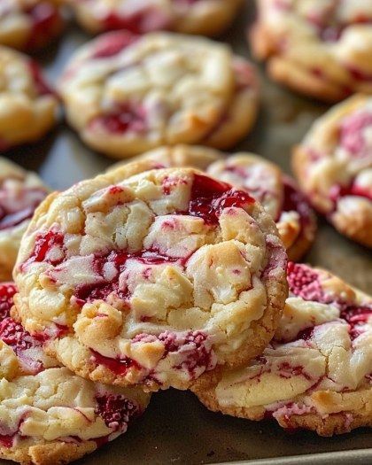 Raspberry Cheesecake Cookies Raspberry Filling For Cookies, Raspberry Desserts Fresh Raspberries, Raspberry And White Chocolate Cheesecake Cookies, White Chocolate Raspberry Cheesecake Cookies, Raspberry Cheesecake Desserts, Raspberry Pinwheel Cookies, Raspberry Christmas Cookies, Rasberry Cheesecake Cookies, Strawberry Cheesecake Cookies Recipes