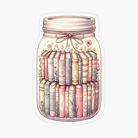 Book Stickers Aesthetic, Book Cover Stickers, Mason Jar Stickers, Mason Jar Art, Book Journaling, Journal Images, Mason Jar Cozy, Funny Laptop Stickers, Book Nerd Shirts