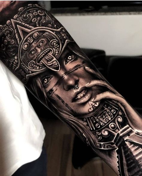 Rio Tattoo, Wolf Girl Tattoos, Aztec Warrior Tattoo, Aztec Tattoos Sleeve, Mayan Tattoos, Aztec Tattoos, Animal Sleeve Tattoo, Egyptian Tattoo Sleeve, Mexican Tattoo