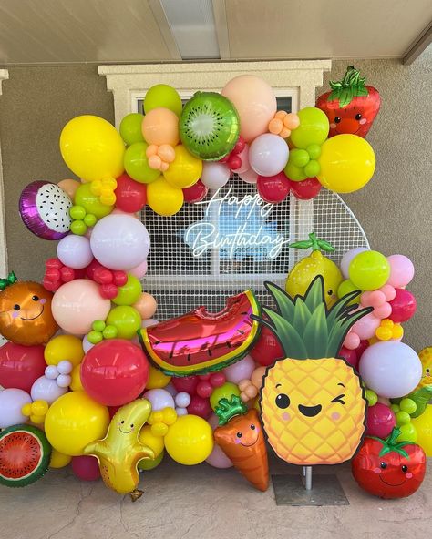 Hey Bear Balloon Garland, Hey Bear Sensory Balloon Garland, Hey Bear Balloon Arch, Hey Bear Backdrop, Hey Bear Party Ideas, Dancing Fruit 1st Birthday, Dancing Fruit Party, Dancing Fruits Birthday Theme, Sweet One Fruit First Birthday