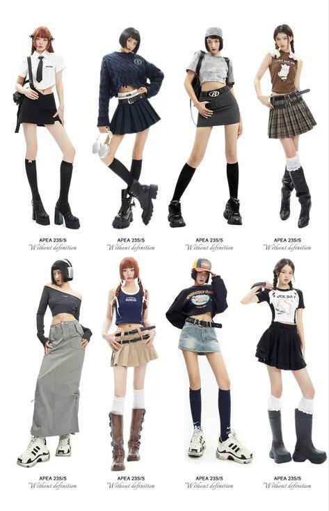 Y2k Fashion Outfits Street Styles, Kpop Fashion Inspiration, Y2k Douyin Outfit, Modern Y2k Fashion, Y2k Fashion Kpop, Y2k Fashion Cute, Y2k Outfit Skirt, Y2k Outfits Heels, Y2k Outfit With Skirt