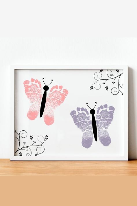 Sweet Memories: Baby Footprint Art Projects Mothers Day Crafts With Feet Prints, Foot Print Butterfly Crafts For Kids, Foot Print Ideas For Babies, Keepsake Kids Crafts, Spring Baby Footprint Crafts, 9 Month Old Arts And Crafts, Feet And Hand Print Art Kids, Handprint Butterfly Craft For Toddlers, Diy Gift From Baby