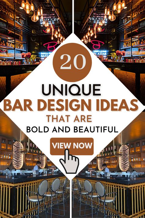 Luxurious Bar Design Inspirations and ideas for your home or commercial space. Explore the collection of bold and beautiful bars with shelves organization, stools and seating #bar #design #ideas #rustic #stools #shelves Restaurant Bar Design Ideas Modern, Bar Display Design Restaurant, Bar Colors Ideas, Unusual Bar Ideas, Bar Decor Ideas Commercial, Unique Bar Top Ideas, Unique Bar Ideas Restaurants, Bar Designs For Home Modern, Cool Bar Top Ideas