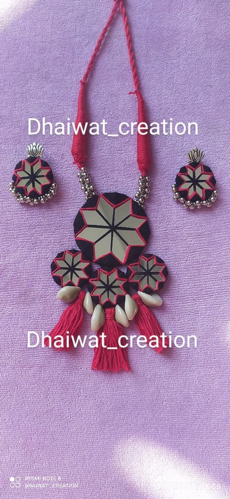 Navratri Set Design, Mirror Work Jwellary Set, Mirror Work Necklace For Navratri, Mirror Earrings, Mirror Necklace, Jewelry Sets Handmade, Mirror Embroidery, Work Necklaces, Guru Quotes