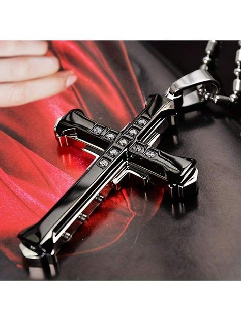 Black Cross Necklace, Mens Necklace Pendant, Stainless Steel Cross Pendant, Arrow Pendant, Crystal Cross, Mens Jewelry Necklace, Mens Chain Necklace, Cross Chain, Black Cross