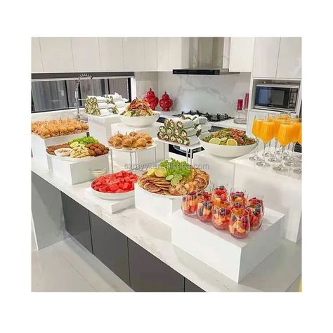 Appetizer Table Display, Food Risers, Buffet Food Display, Party Buffet Table, Brunch Table Setting, Food Display Table, Food Display Stands, Buffet Set Up, Catering Food Displays