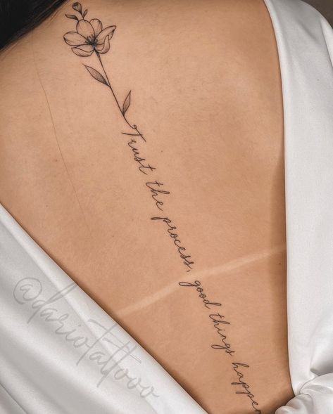 Spine Tattoo Quotes, Back Tattoo Women Spine, Flower Spine Tattoos, Small Quote Tattoos, Mommy Tattoos, Tattoos For Women Flowers, Spine Tattoos For Women, Tattoos For Black Skin, Tatuaje A Color