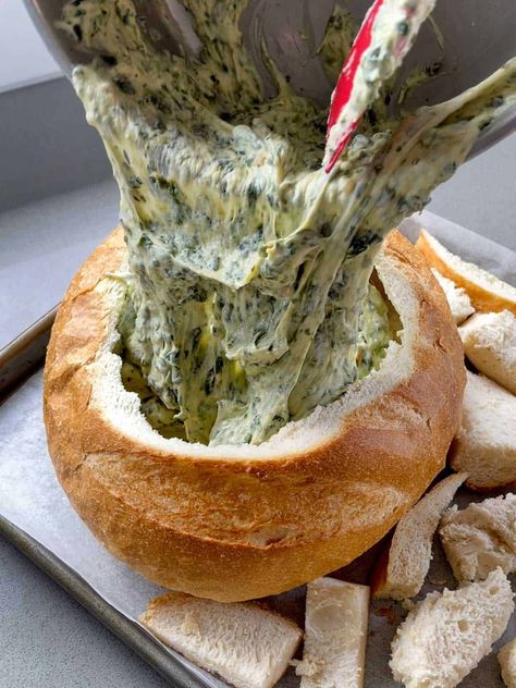 Spinach Dip Pumpernickel Bread, Spinach Cob Loaf Dip, Cob Loaf Dip Recipes, Spinach Cob Loaf, Homemade Spinach Dip, Cobb Loaf, Cob Loaf Dip, Cob Loaf, Vj Cooks