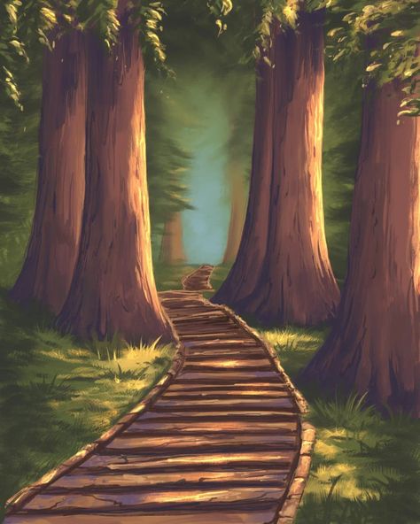 Perspective Forest Drawing, How To Draw A Pathway, Easy Forest Drawings, Woods Drawing Forests, Forest Aesthetic Drawing, Pine Forest Drawing, Forest Trees Drawing, Forest Drawing Ideas, Simple Forest Drawing