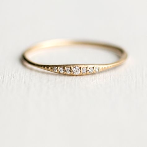 Delicate Diamond Line Band | Melanie Casey Jewelry Simple Ring Settings, Nontraditional Wedding Rings, Delicate Diamond Rings, Simple Engagement Rings Vintage, Minimal Wedding Rings, Small Diamond Ring, Dainty Gold Band, Simple Wedding Band, Delicate Engagement Ring