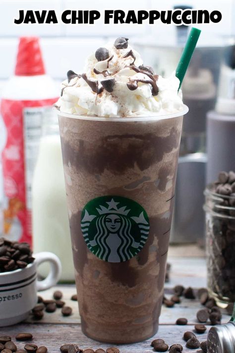 Copycat Starbucks Recipes Frappuccino, How To Make A Java Chip Frappuccino, Homemade Java Chip Frappachino, Starbucks Ingredients, Make Your Own Frappuccino, How To Make Homemade Frappuccino, Frappe Recipe No Coffee, Diy Blended Coffee Drinks, Starbucks Recipes Java Chip Frappuccino