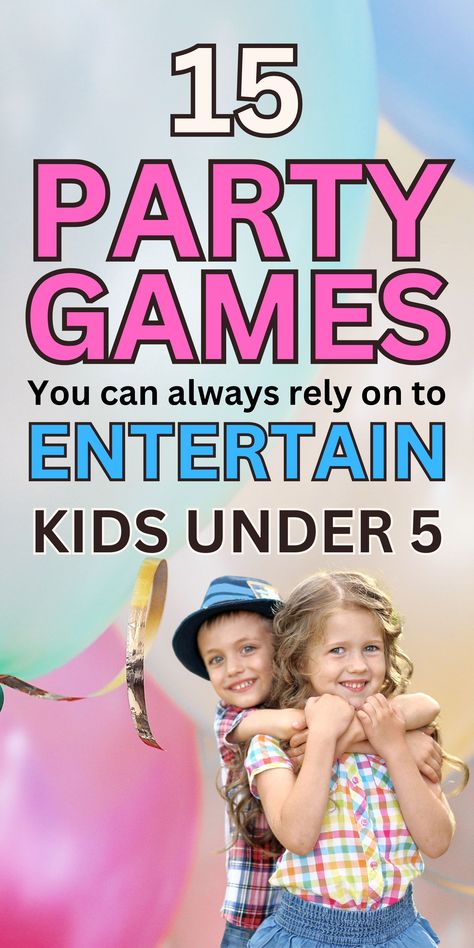 This is a roundup of the best birthday party games for kids under five to enjoy playing a their birthday party or a friend's birthday celebration. These games are short, non-competitive, easy to understand and super engaging. Hosting kids' birthday parties for kids under 5 can be quite hard work, especially keeping them entertained throughout the party, so some well chosen party games will help keep the party lots of fun. I've included classics like Simon Says. Kids party planning Games For 5 Year Birthday Party, Party Games Girls Birthday, Last Minute Birthday Party Games, Girls 5th Birthday Party Games, Simple Kids Party Games, Girls Bday Party Games, Birthday Party Games For Kids Indoor Age 5, Fun Games For Birthday Party, Party Games 5 Year