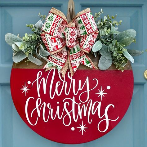 1pc Christmas Door Decoration Wreath Christmas Decoration Christmas Sign Christmas Door Wreath Wooden Board Hanging Decoration Wreath - Toys & Games - Temu Holiday Door Wreaths, Front Door Christmas Decorations, Christmas Front Porch, Door Signs Diy, Christmas Front Doors, Christmas Door Wreaths, Holiday Door, Front Door Signs, Wreath Decoration