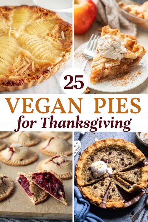 The best vegan pie recipes to serve at Thanksgiving and Christmas! From pumpkin and apple to chocolate and banana cream, all of the amazing flavors you need are here in this list. With many gluten-free options. Find your new favorite vegan pie recipe plus tips for serving and the best pie crusts and whipped topping options! Pie Recipes Vegetarian, Best Vegan Pumpkin Pie, Apple Pie Recipe Vegan, Vegan Thanksgiving Pie Recipes, Vegan Thanksgiving Breakfast, Pumpkin Pie Recipe Vegan, Vegan Pie Recipes Desserts, Vegan Sweet Potato Pie Recipes, Vegan Fruit Pie