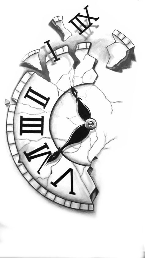 Tato Jam, Time Piece Tattoo, Chest Tattoo Stencils, Broken Clock, Chest Tattoo Drawings, Dali Tattoo, Clock Drawings, Clock Tattoo Design, Tattoo Outline Drawing