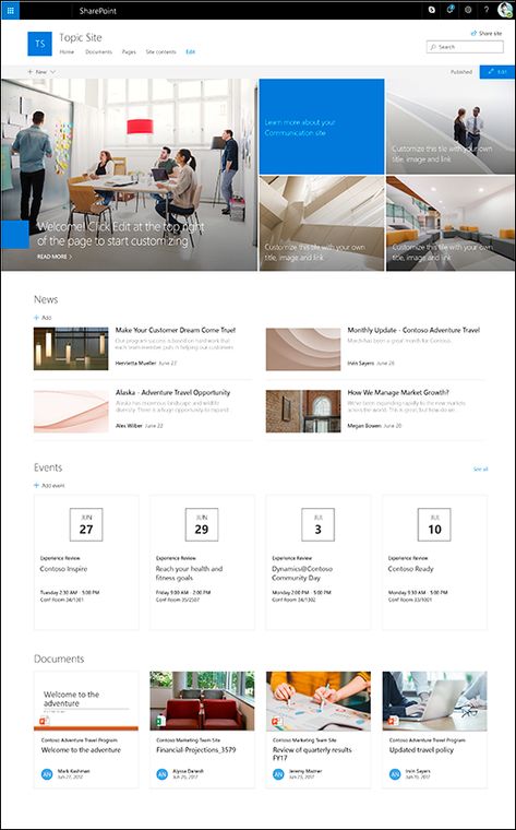 Use the SharePoint Topic, Showcase, and Blank communication site templates - Office Support Sharepoint Dashboard, Sharepoint Design, Sharepoint Intranet, Project Dashboard, Template Site, Wordpress Theme Design, Dashboard Design, Web Design Trends, How To Design