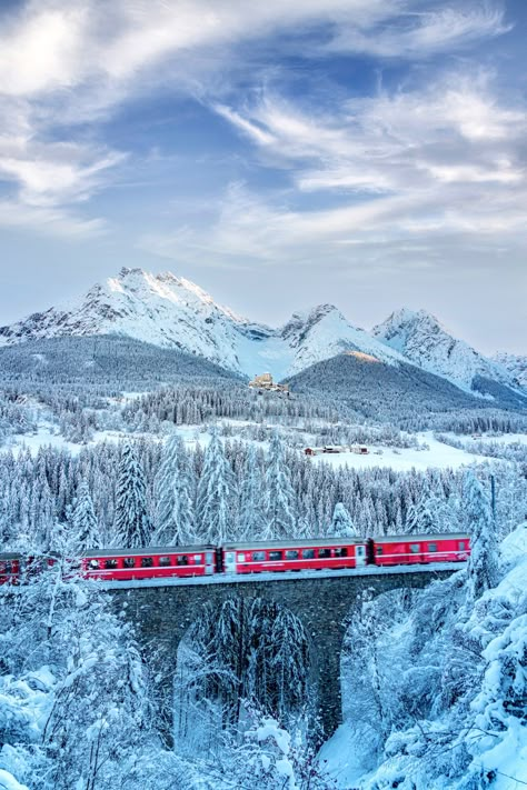 Bernina Express, Snow Capped Mountains, Places In Switzerland, Express Train, Mountain Peak, High Angle, Switzerland Travel, Conde Nast Traveler, Travel Images