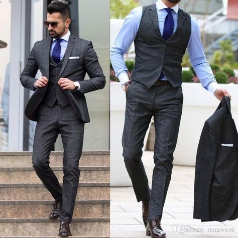 Dark Grey Tuxedo, Grey Mens Suit, Grey 3 Piece Suit, Grey Tuxedo, Suits Formal, Dark Gray Suit, Men's Business Suits, Suits Men Business, Classy Suits