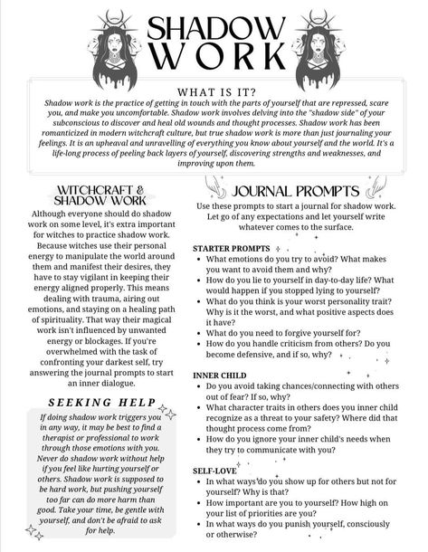 Shadow Work Spells, Shadow Work Explained, Scripting Prompts, Shadow Witchcraft, Witch Wound, Dream Work Witchcraft, Spiritual Notes, Shadow Work Spiritual, Pagan Spirituality