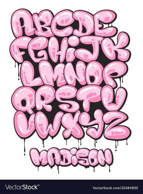 Graffiti bubble shaped alphabet set vector image on VectorStock Bubble Letters Graffiti, Spray Paint Font, Graffiti Inspiration, Font Graffiti, Bubble Letters Alphabet, Graffiti Name, Alphabet Graffiti, Graffiti Fonts, Bubble Cat