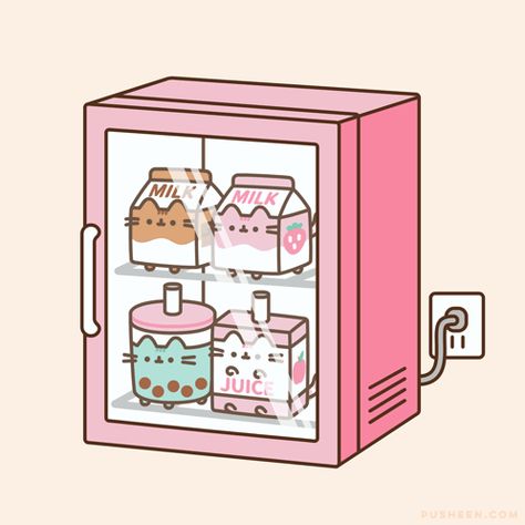 Pusheen Gif, Pink Refrigerator, Hello Kitty Crafts, Pusheen Cat, Gif Animation, Mushroom Art, Pusheen, A Cartoon, Cat Gif