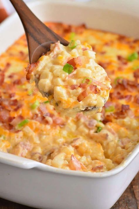 Loaded Cheesy Potato Casserole - Will Cook For Smiles Loaded Potato Casserole, Corn Recipes Side Dishes, Loaded Baked Potato Casserole, Will Cook For Smiles, Best Baked Potato, Cheesy Potato Casserole, Baked Potato Casserole, Frozen Potatoes, Bacon Potato