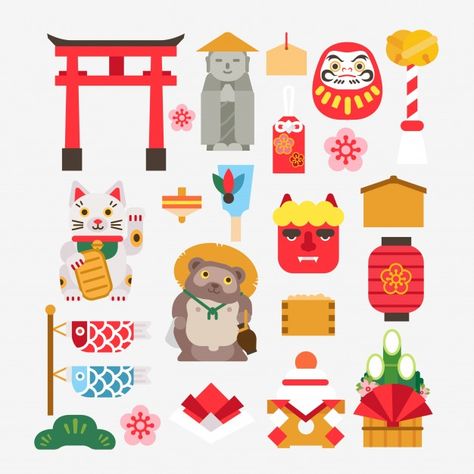 Japanese Ornaments, Koala Craft, Japanese Symbols, Japanese New Year, New Year Illustration, Japanese Festival, Japanese Symbol, Japanese Bag, Japan Culture