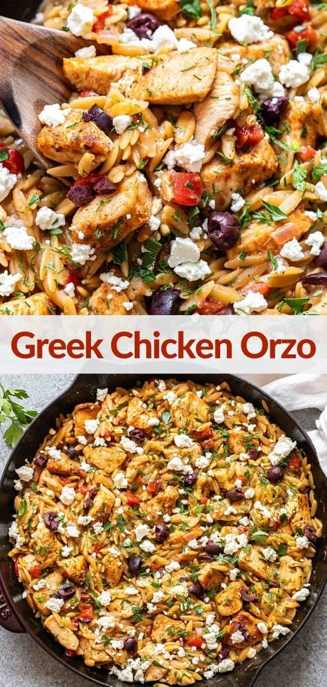 Greek Chicken Orzo, Orzo Dishes, Mediterranean Recipes Healthy, Creamy Orzo, Mediterranean Diet Recipes Dinners, Greek Dinners, Spiced Chicken, Greek Lemon Chicken, Easy Mediterranean Diet Recipes